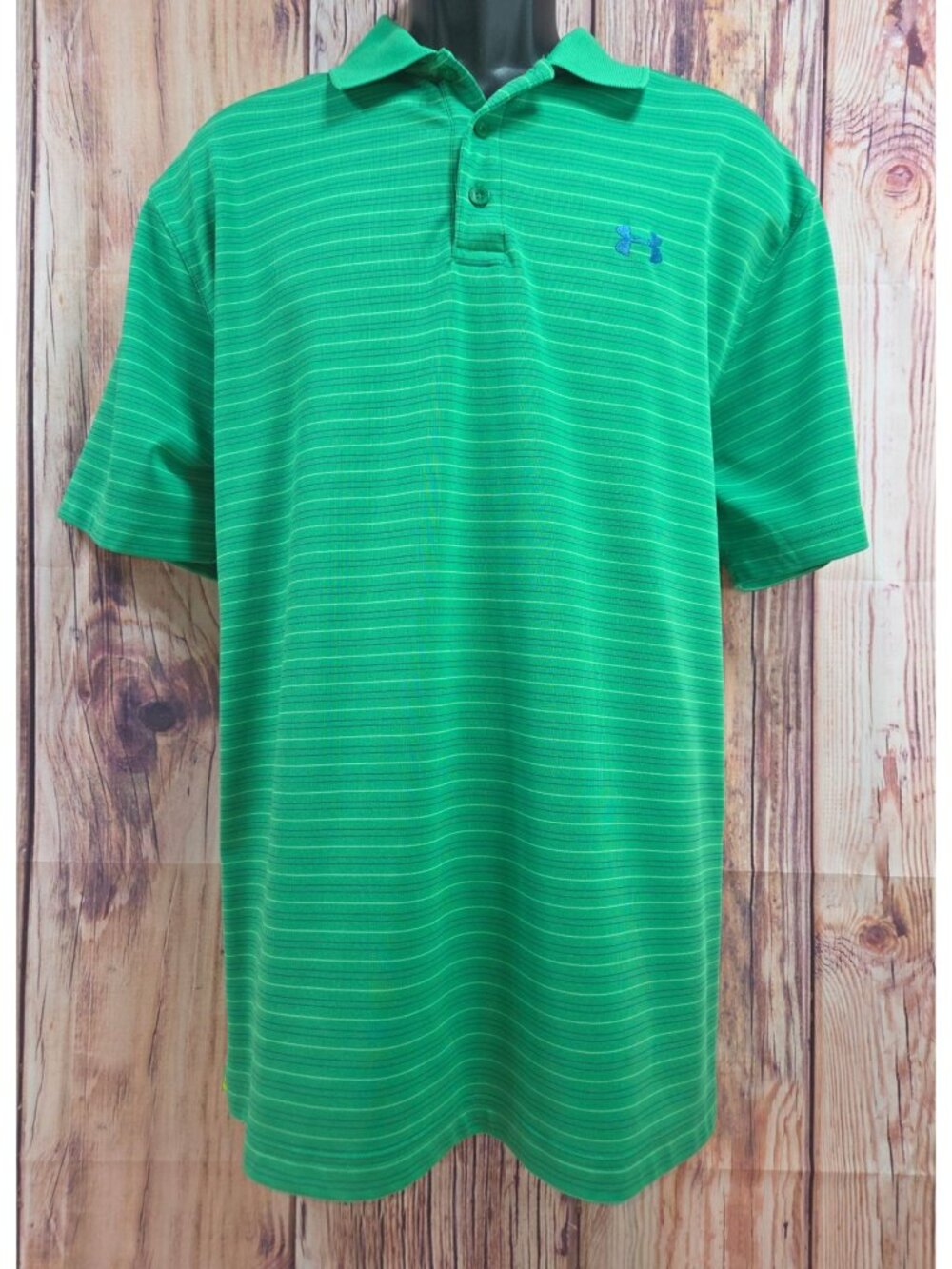Under Armour HeatGear Loose Fit Green Striped Polo Size XL